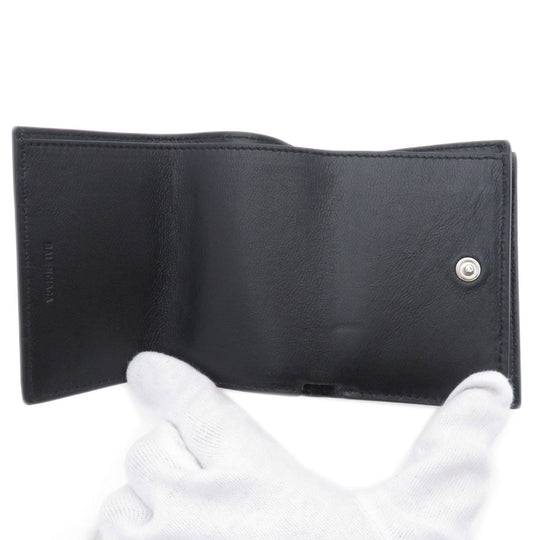 BALENCIAGA Bifold Wallet 594312 Calfskin black Logo motif mini wallet tri-fold Women Used Authentic
