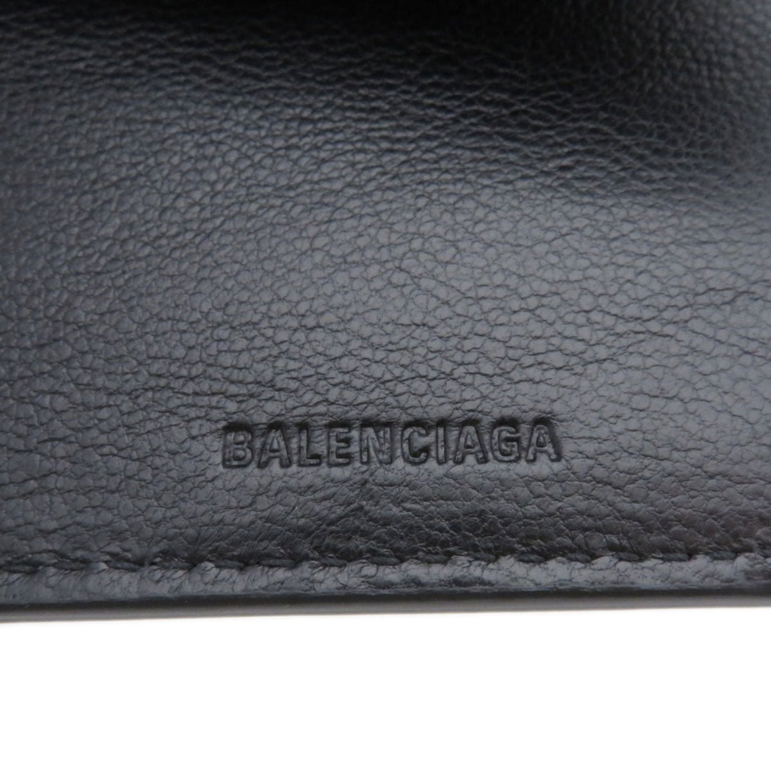 BALENCIAGA Bifold Wallet 594312 Calfskin black Logo motif mini wallet tri-fold Women Used Authentic
