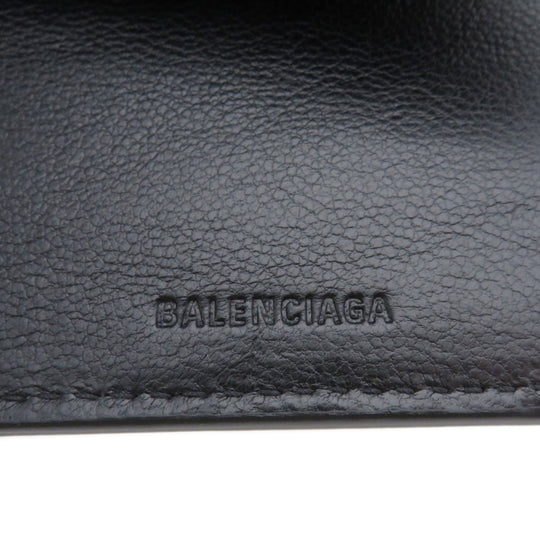 BALENCIAGA Bifold Wallet 594312 Calfskin black Logo motif mini wallet tri-fold Women Used Authentic