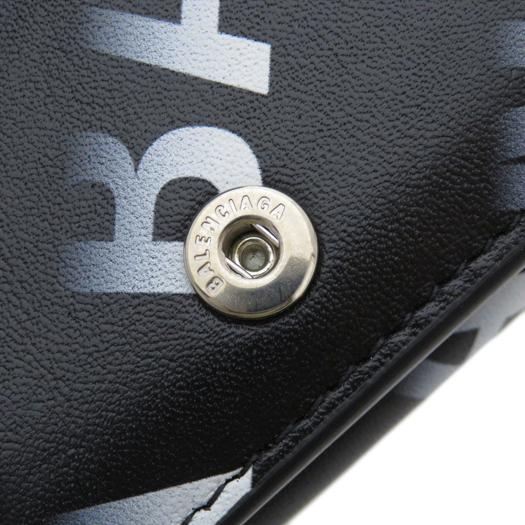 BALENCIAGA Bifold Wallet 594312 Calfskin black Logo motif mini wallet tri-fold Women Used Authentic