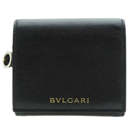 BVLGARI Bifold Wallet Calfskin black logo B.zero1 motif tri-fold Women Used Authentic