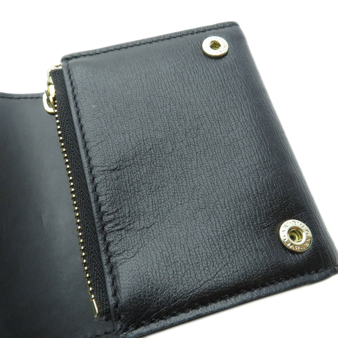 BVLGARI Bifold Wallet Calfskin black logo B.zero1 motif tri-fold Women Used Authentic