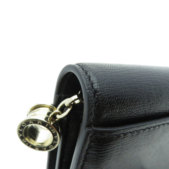 BVLGARI Bifold Wallet Calfskin black logo B.zero1 motif tri-fold Women Used Authentic