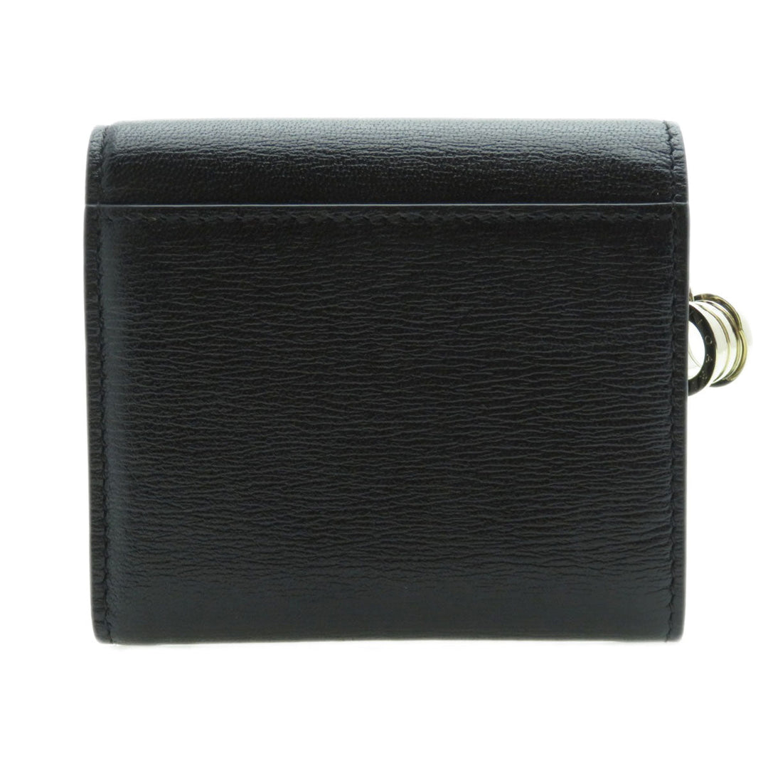 BVLGARI Bifold Wallet Calfskin black logo B.zero1 motif tri-fold Women Used Authentic