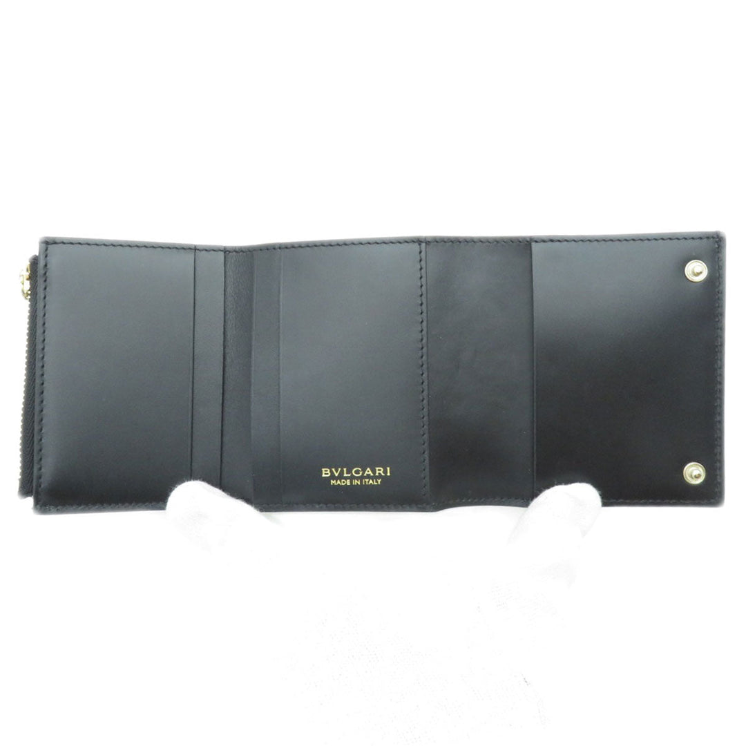 BVLGARI Bifold Wallet Calfskin black logo B.zero1 motif tri-fold Women Used Authentic
