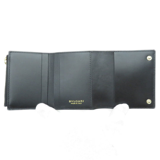 BVLGARI Bifold Wallet Calfskin black logo B.zero1 motif tri-fold Women Used Authentic