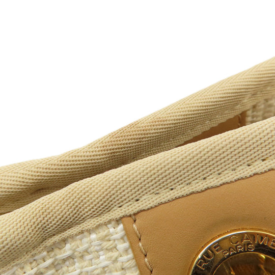 CHANEL Tote Bag Tweed white Deauville MM Gold Metal Women Used Authentic