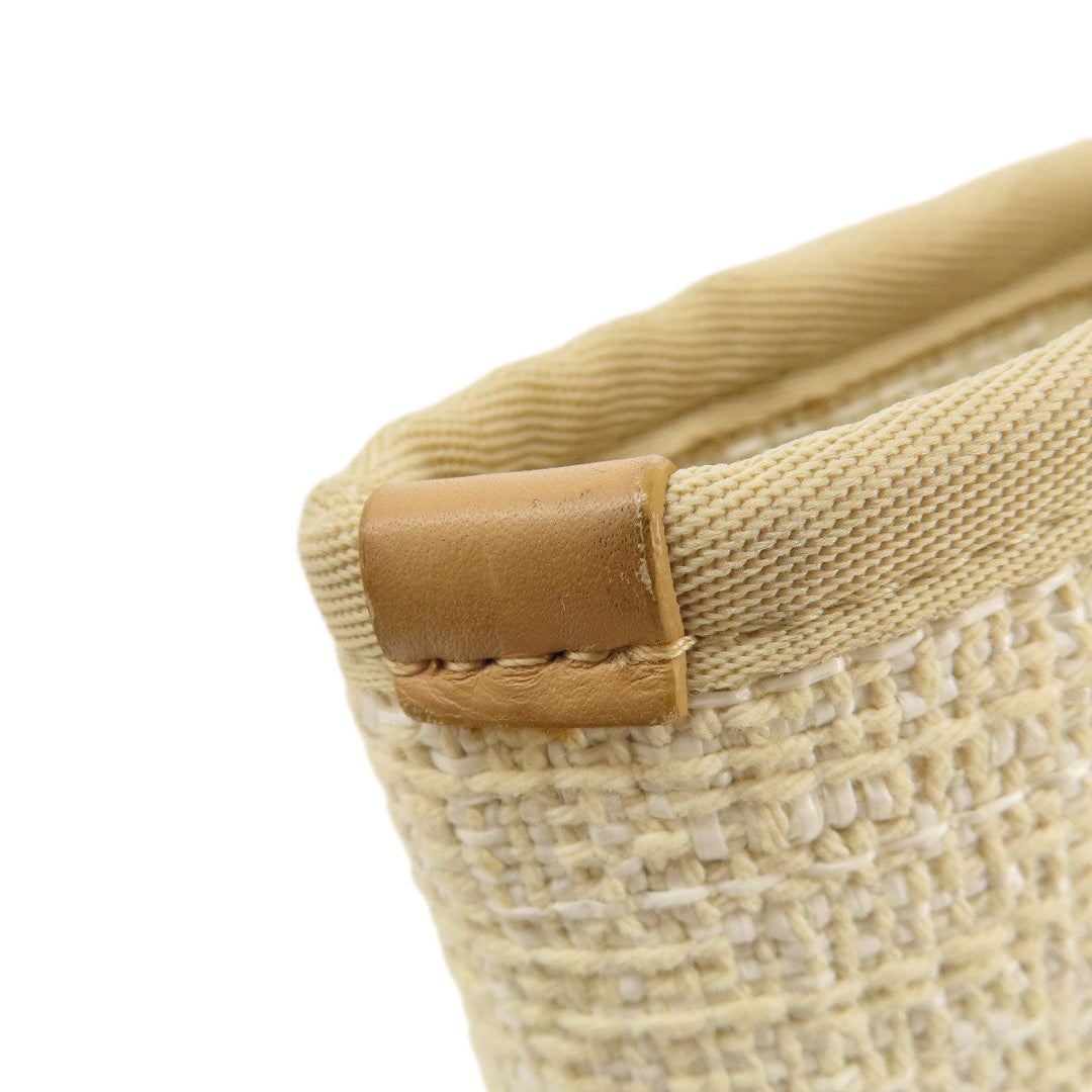 CHANEL Tote Bag Tweed white Deauville MM Gold Metal Women Used Authentic