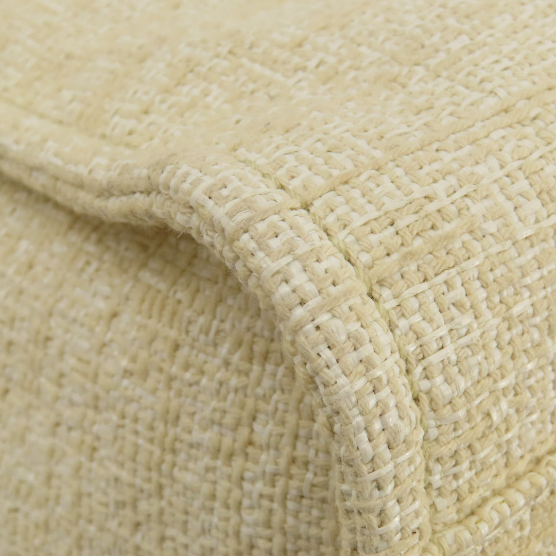 CHANEL Tote Bag Tweed white Deauville MM Gold Metal Women Used Authentic