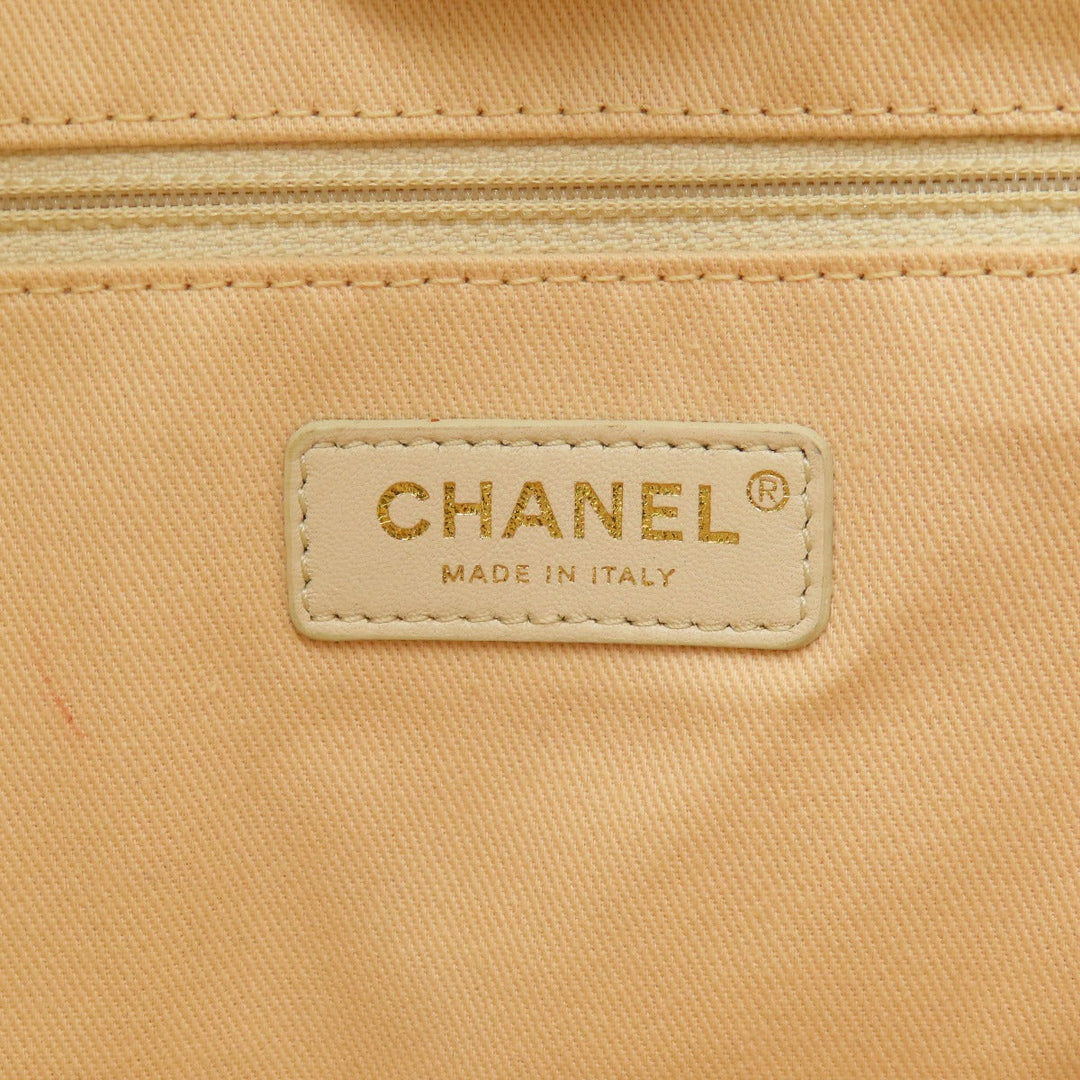 CHANEL Tote Bag Tweed white Deauville MM Gold Metal Women Used Authentic
