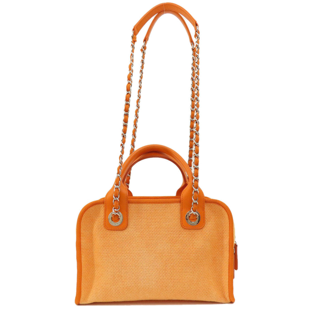 CHANEL Shoulder Bag canvas Orange Deauville Bowling Bag SilverMetal 2WAY Women Used Authentic