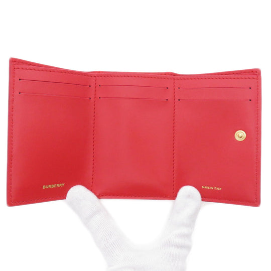 BURBERRY Bifold Wallet Calfskin Red logoMetal tri-fold Women Used Authentic