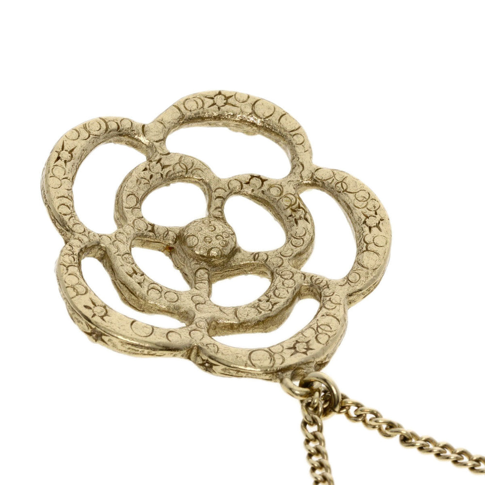 CHANEL Necklace metallic gold Camellia Fake Pearl Women Used Authentic
