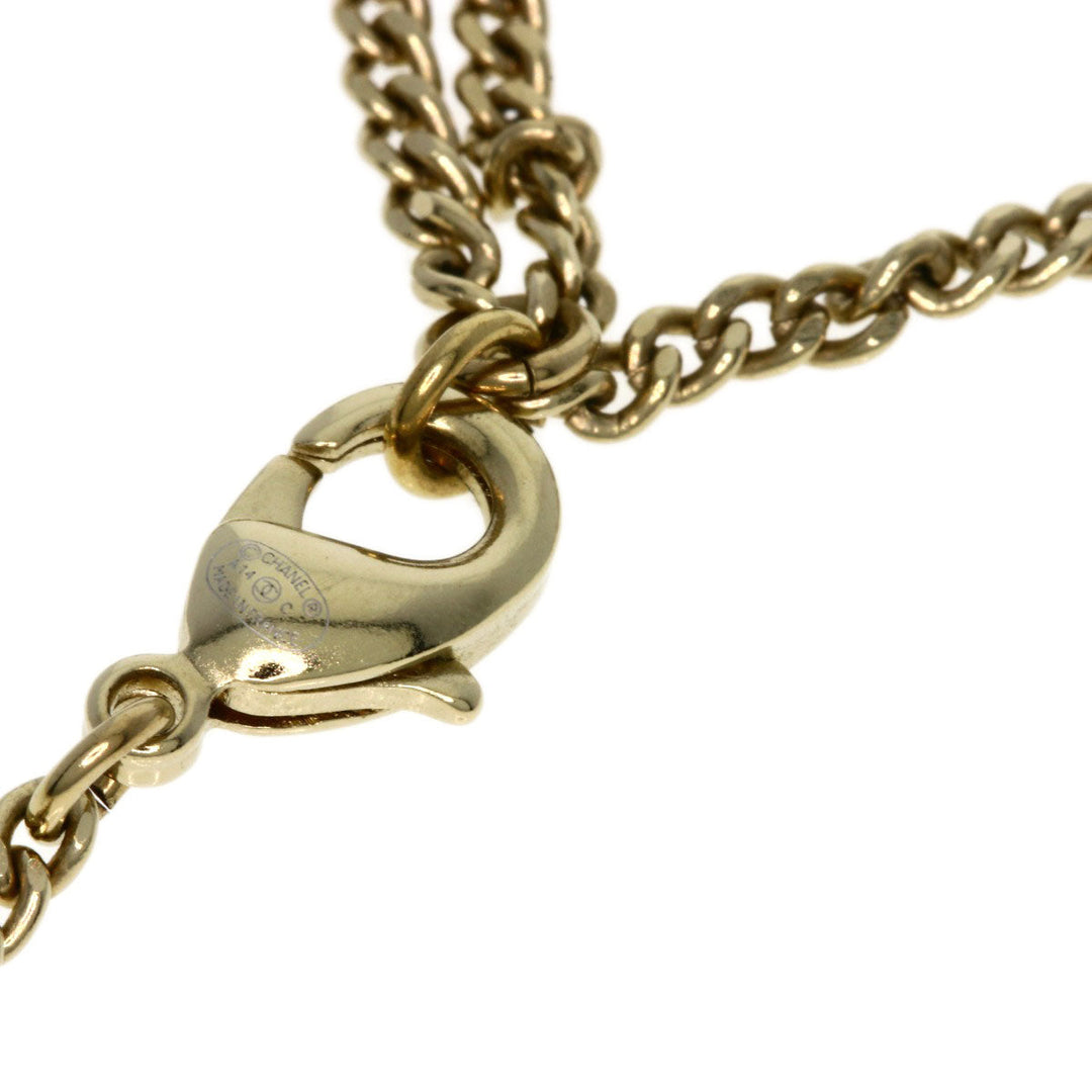 CHANEL Necklace metallic gold Camellia Fake Pearl Women Used Authentic