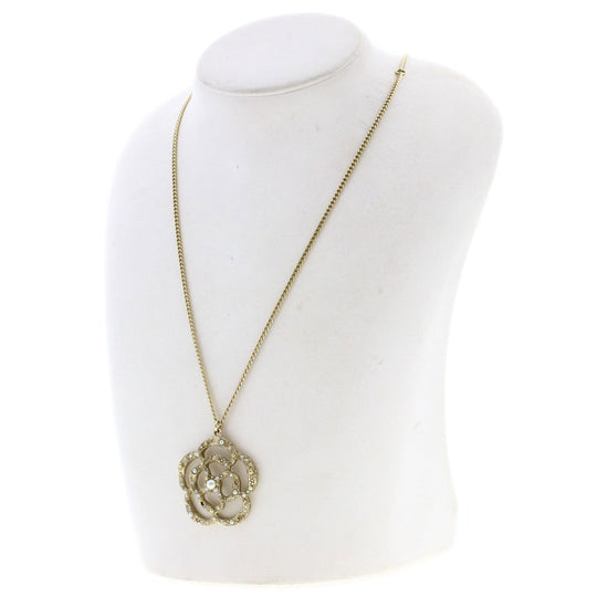 CHANEL Necklace metallic gold Camellia Fake Pearl Women Used Authentic