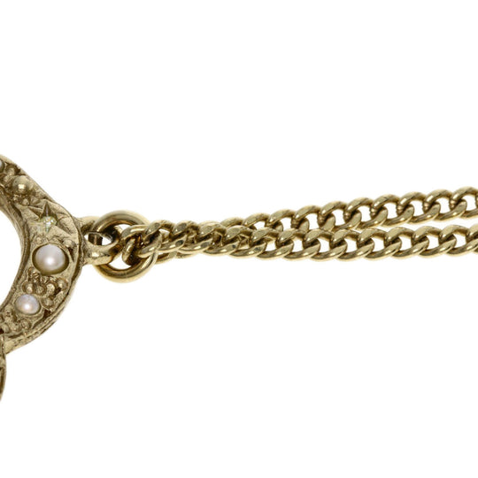 CHANEL Necklace metallic gold Camellia Fake Pearl Women Used Authentic