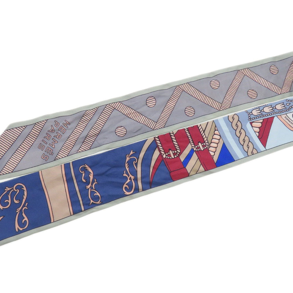 HERMES scarf silk gray Twilly Women Used Authentic