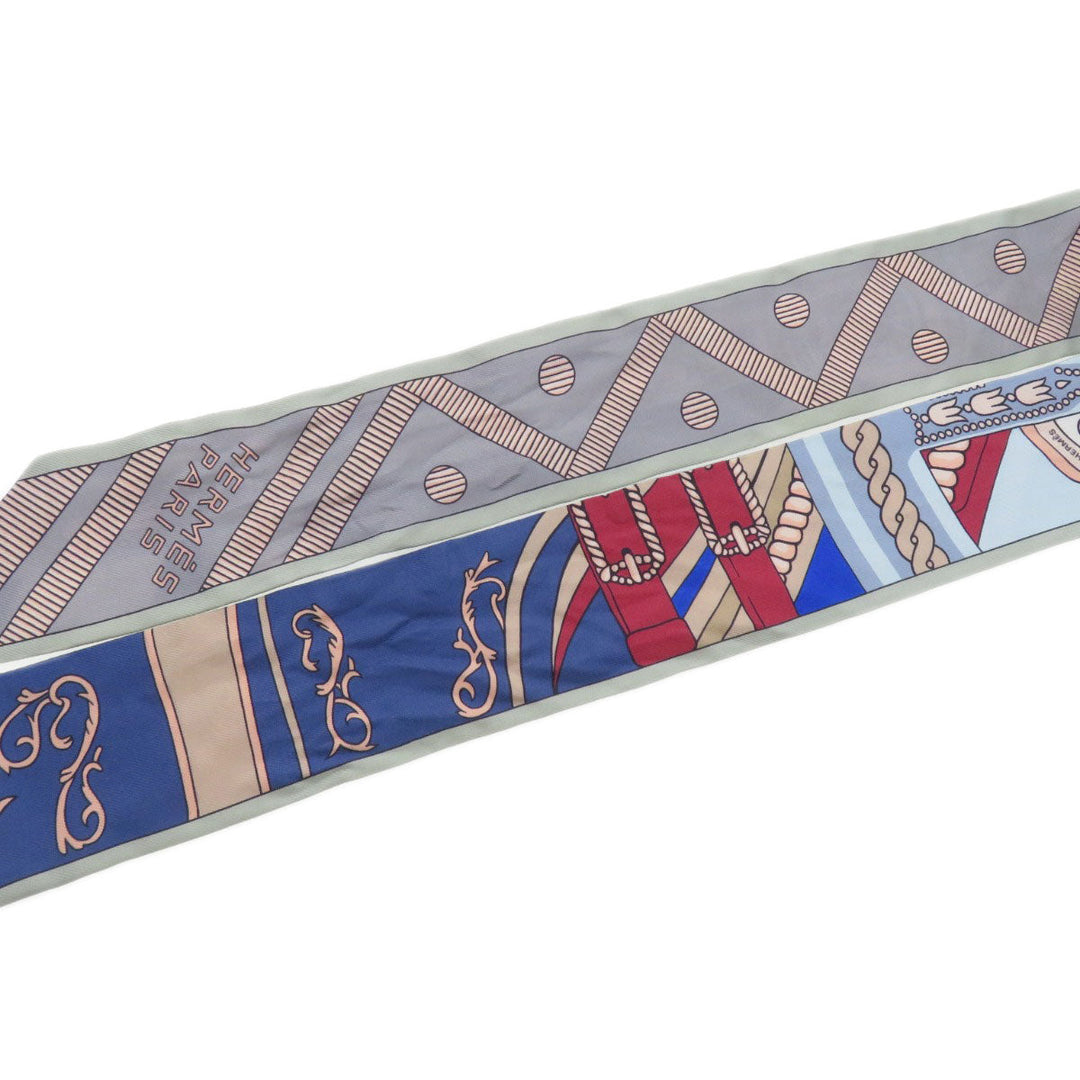 HERMES scarf silk gray Twilly Women Used Authentic