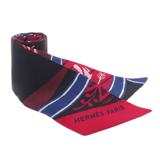 HERMES scarf silk Red Twilly Women Used Authentic