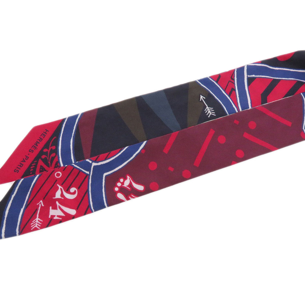 HERMES scarf silk Red Twilly Women Used Authentic
