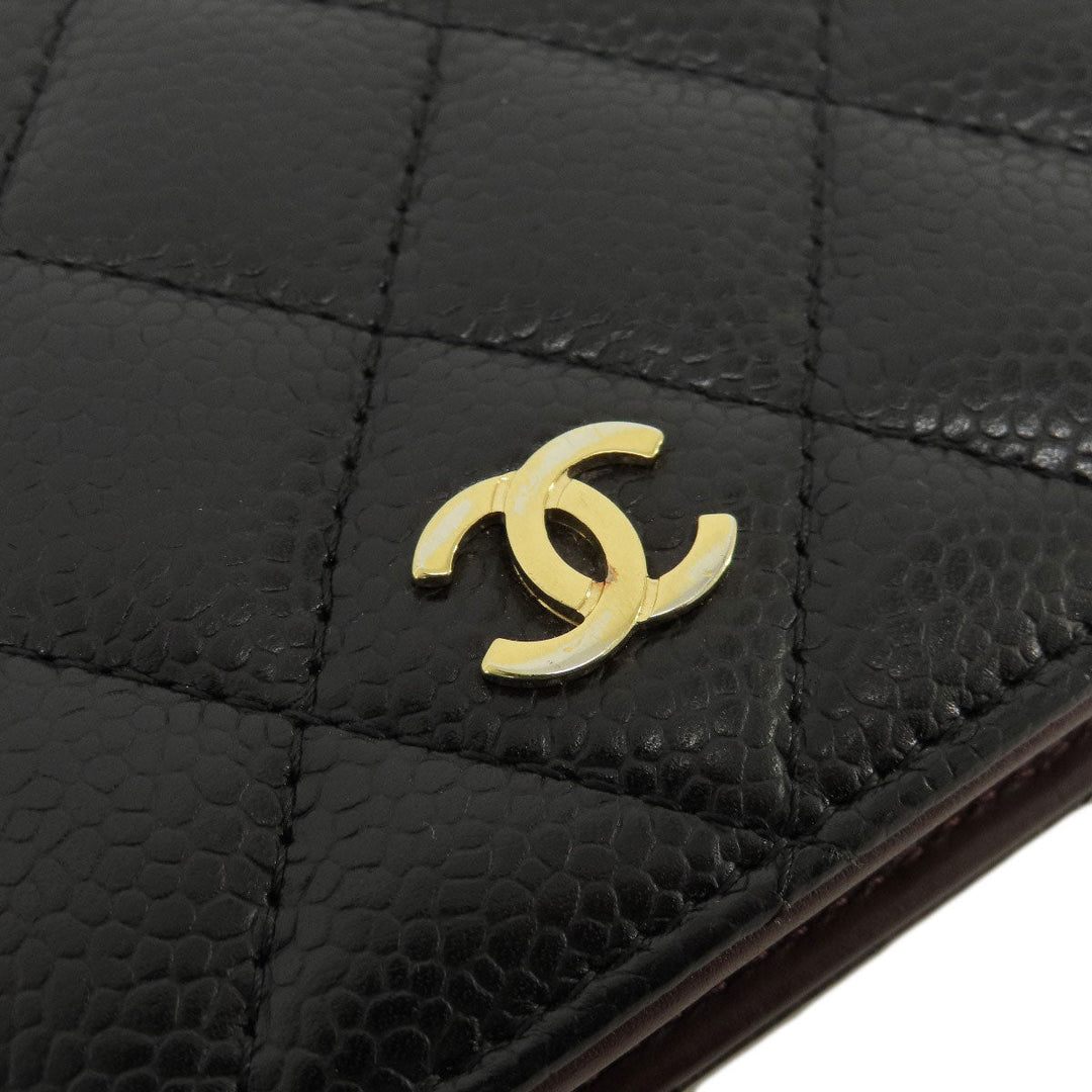 CHANEL Long Wallet Purse Caviar skin black Matelasse COCO Mark Gold Metal