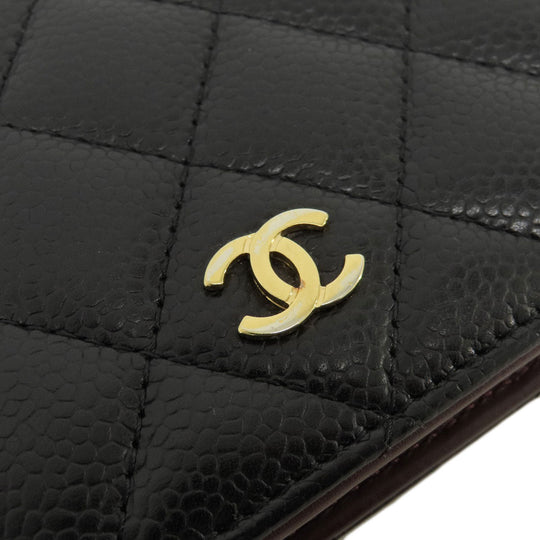 CHANEL Long Wallet Purse Caviar skin black Matelasse COCO Mark Gold Metal