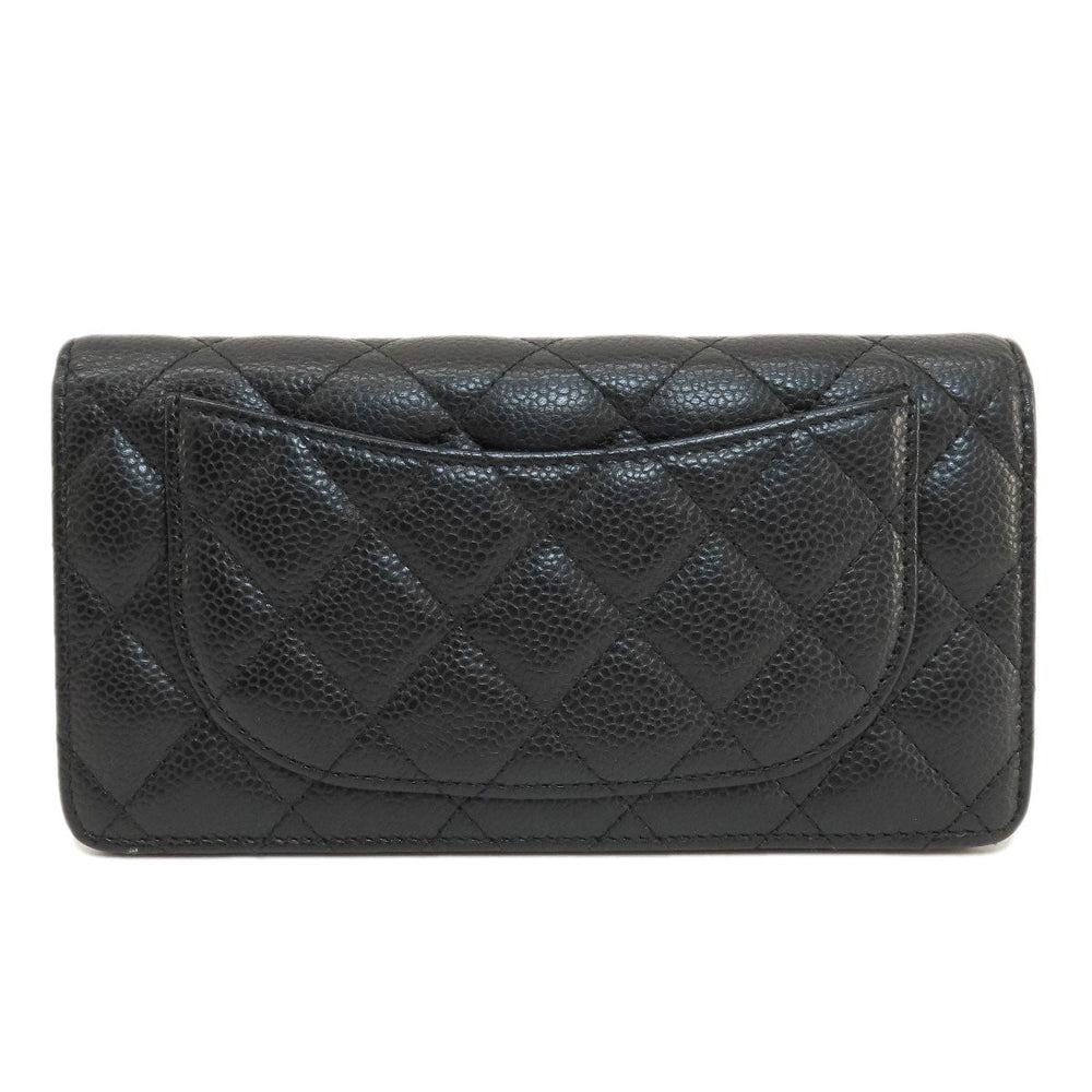 CHANEL Long Wallet Purse Caviar skin black Matelasse COCO Mark Gold Metal
