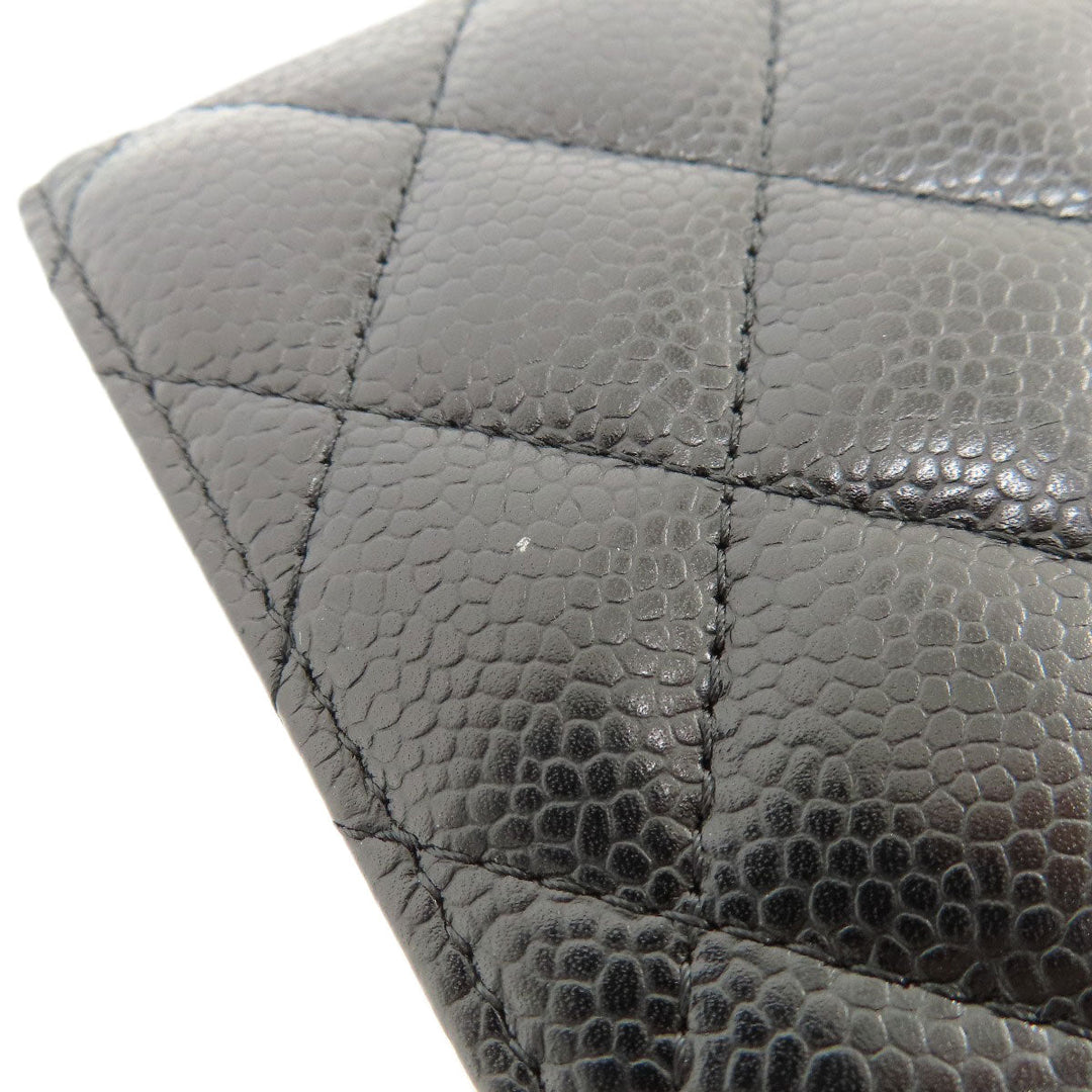 CHANEL Long Wallet Purse Caviar skin black Matelasse COCO Mark Gold Metal