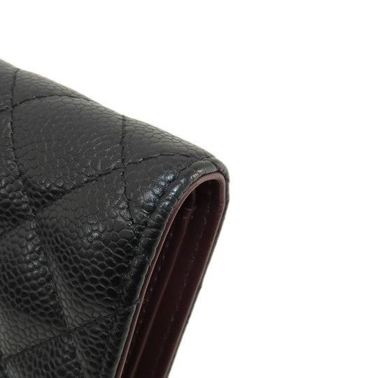 CHANEL Long Wallet Purse Caviar skin black Matelasse COCO Mark Gold Metal