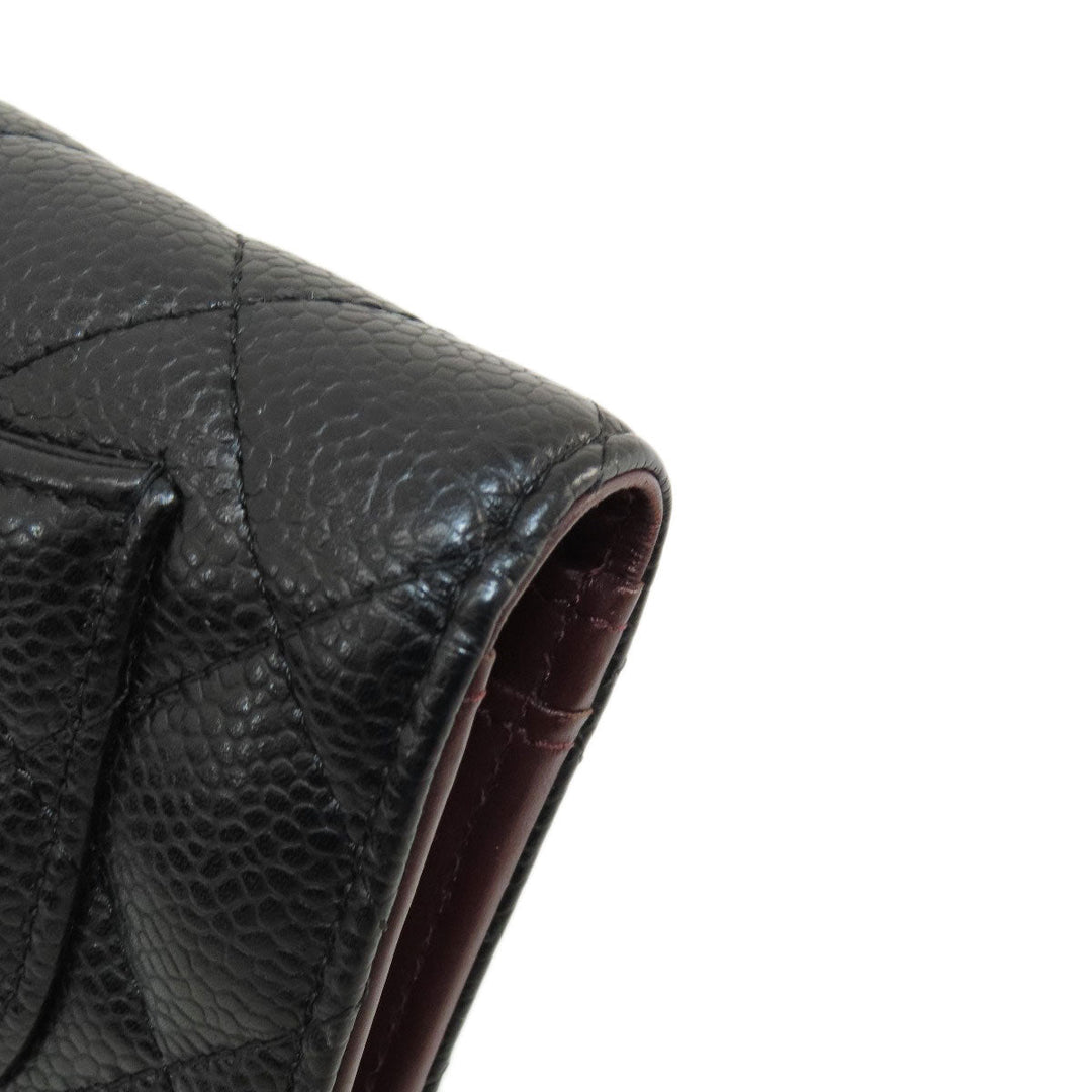 CHANEL Long Wallet Purse Caviar skin black Matelasse COCO Mark Gold Metal