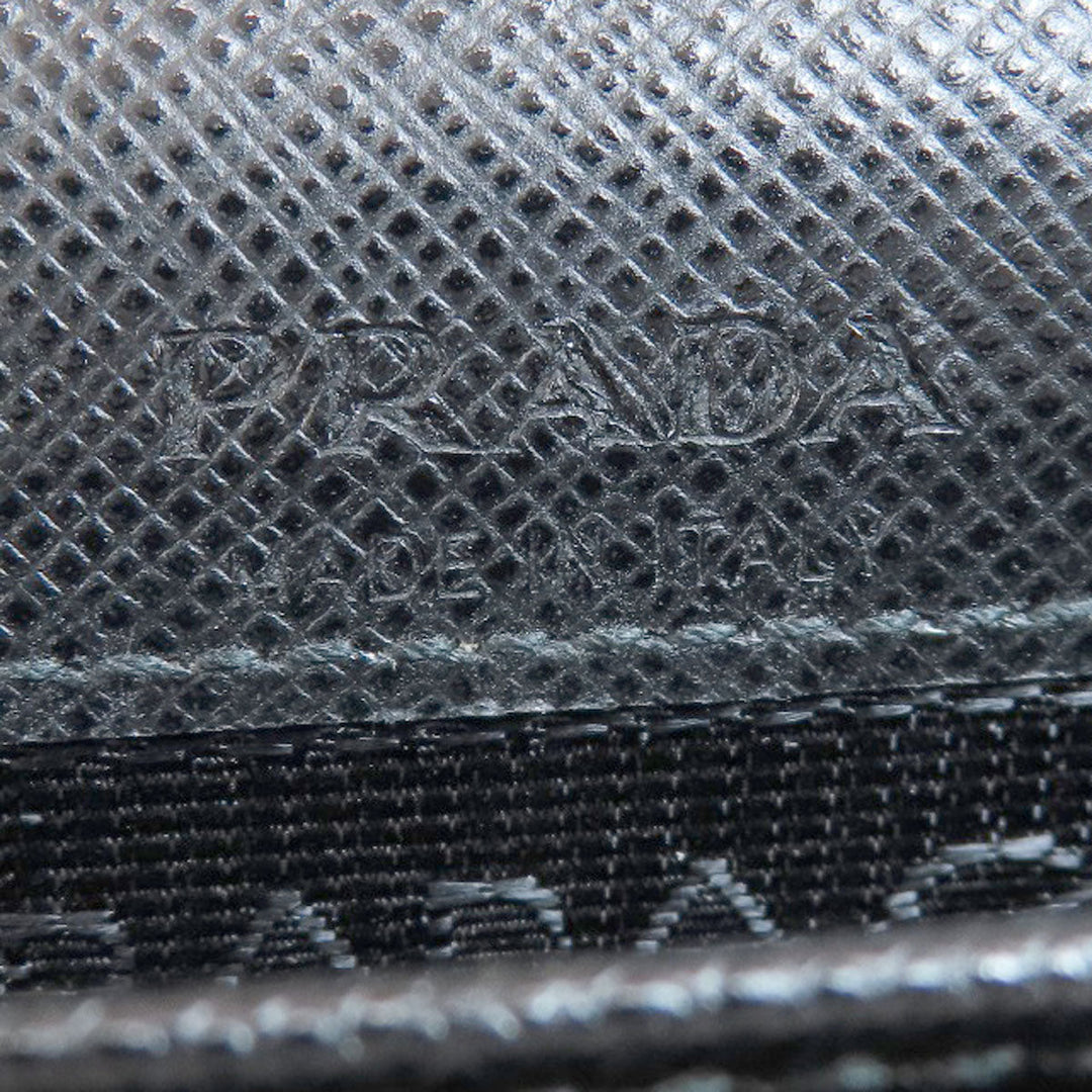PRADA Shoulder Bag leather black logo saffiano Women Used Authentic