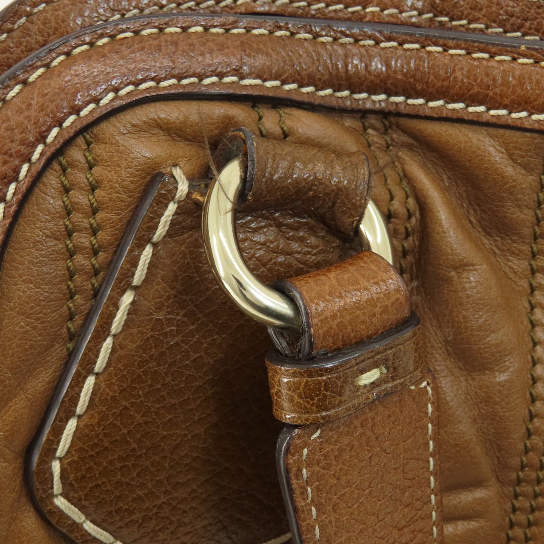 CELINE Tote Bag leather Brown Stripe stitch Women Used Authentic