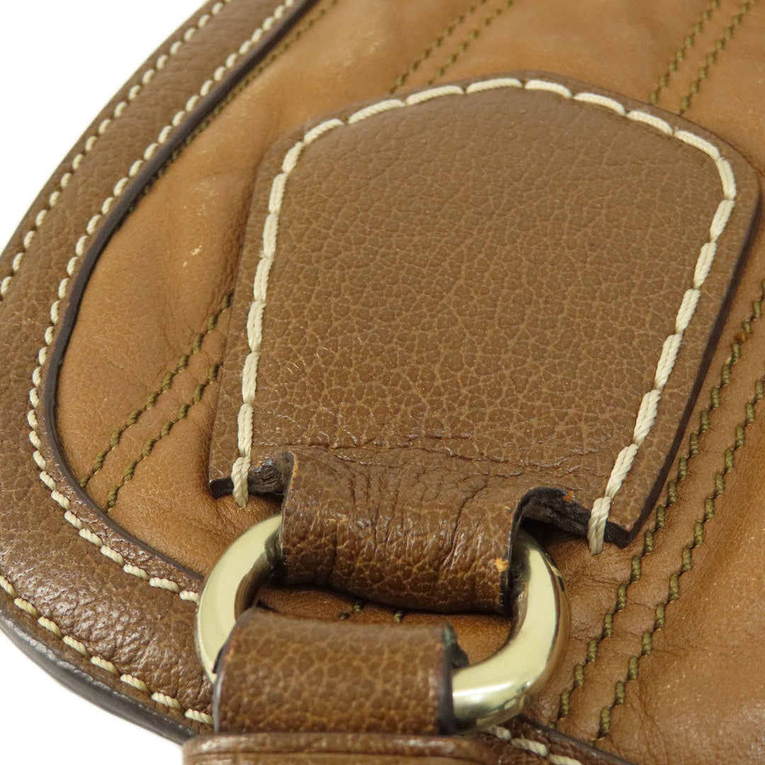 CELINE Tote Bag leather Brown Stripe stitch Women Used Authentic