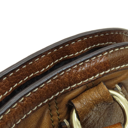 CELINE Tote Bag leather Brown Stripe stitch Women Used Authentic