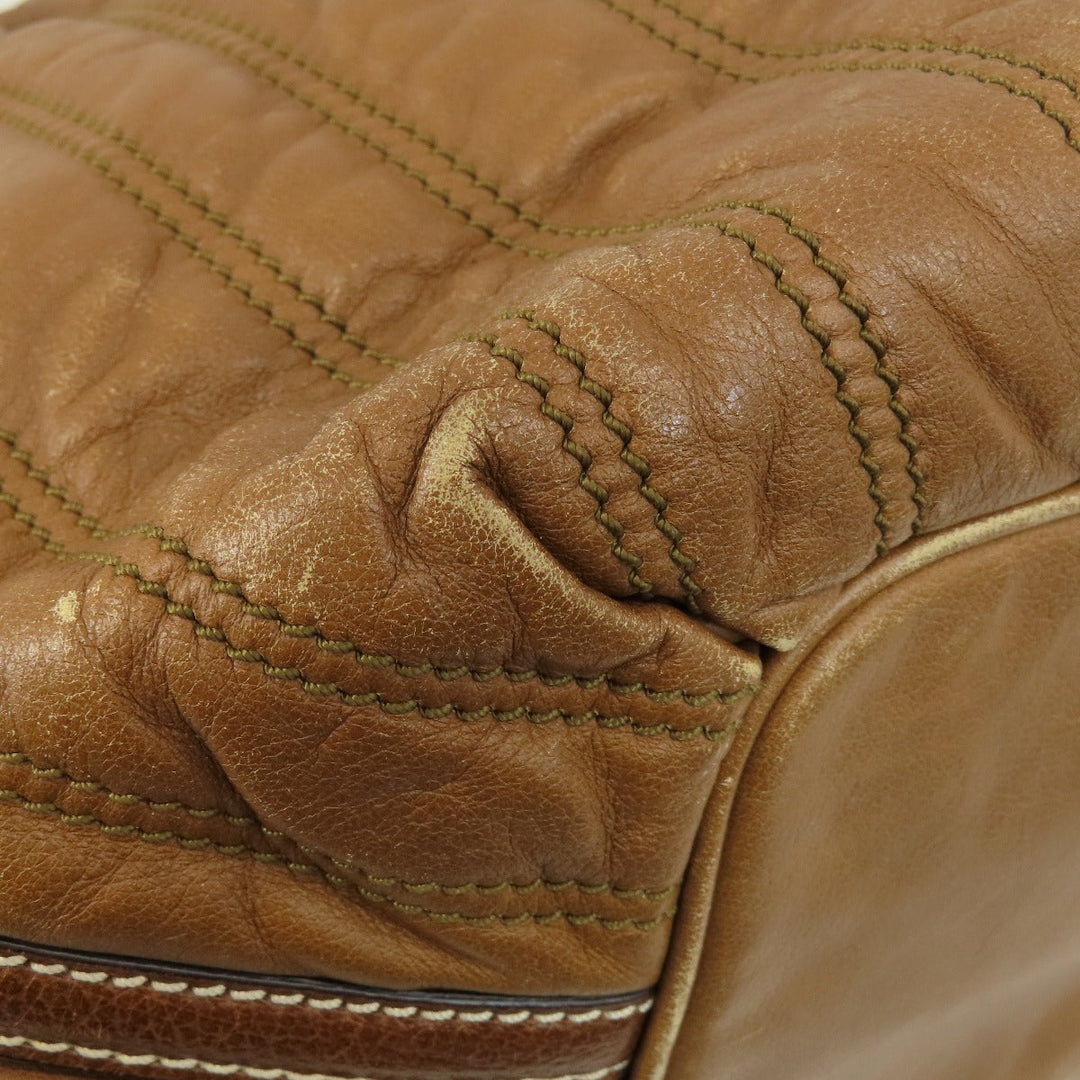 CELINE Tote Bag leather Brown Stripe stitch Women Used Authentic