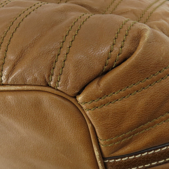 CELINE Tote Bag leather Brown Stripe stitch Women Used Authentic