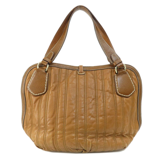 CELINE Tote Bag leather Brown Stripe stitch Women Used Authentic