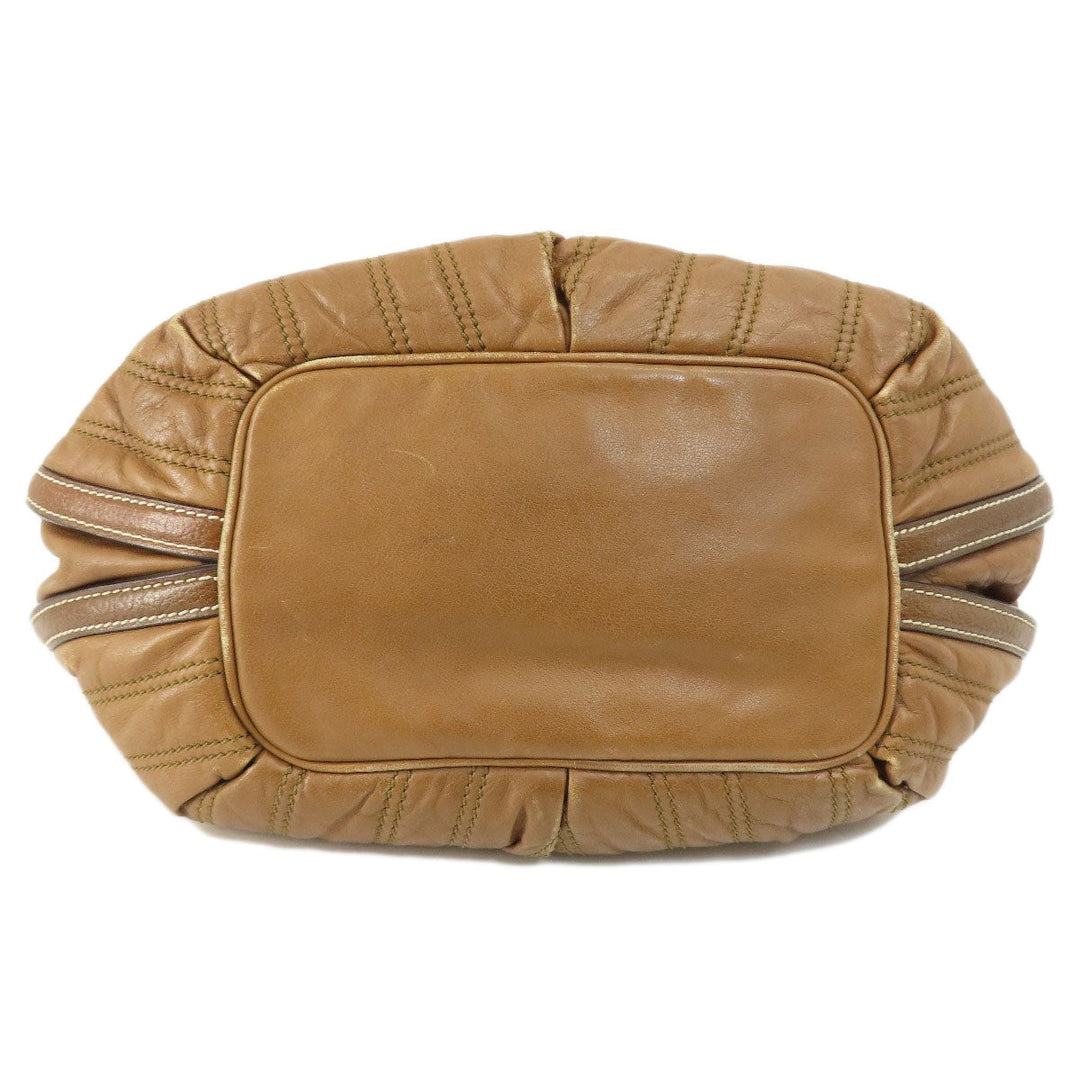 CELINE Tote Bag leather Brown Stripe stitch Women Used Authentic