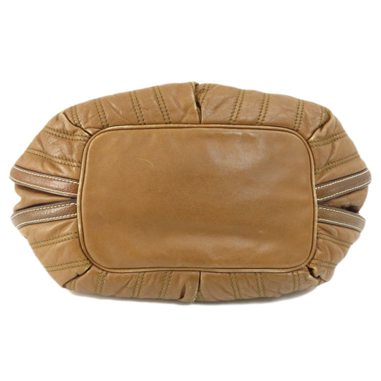 CELINE Tote Bag leather Brown Stripe stitch Women Used Authentic