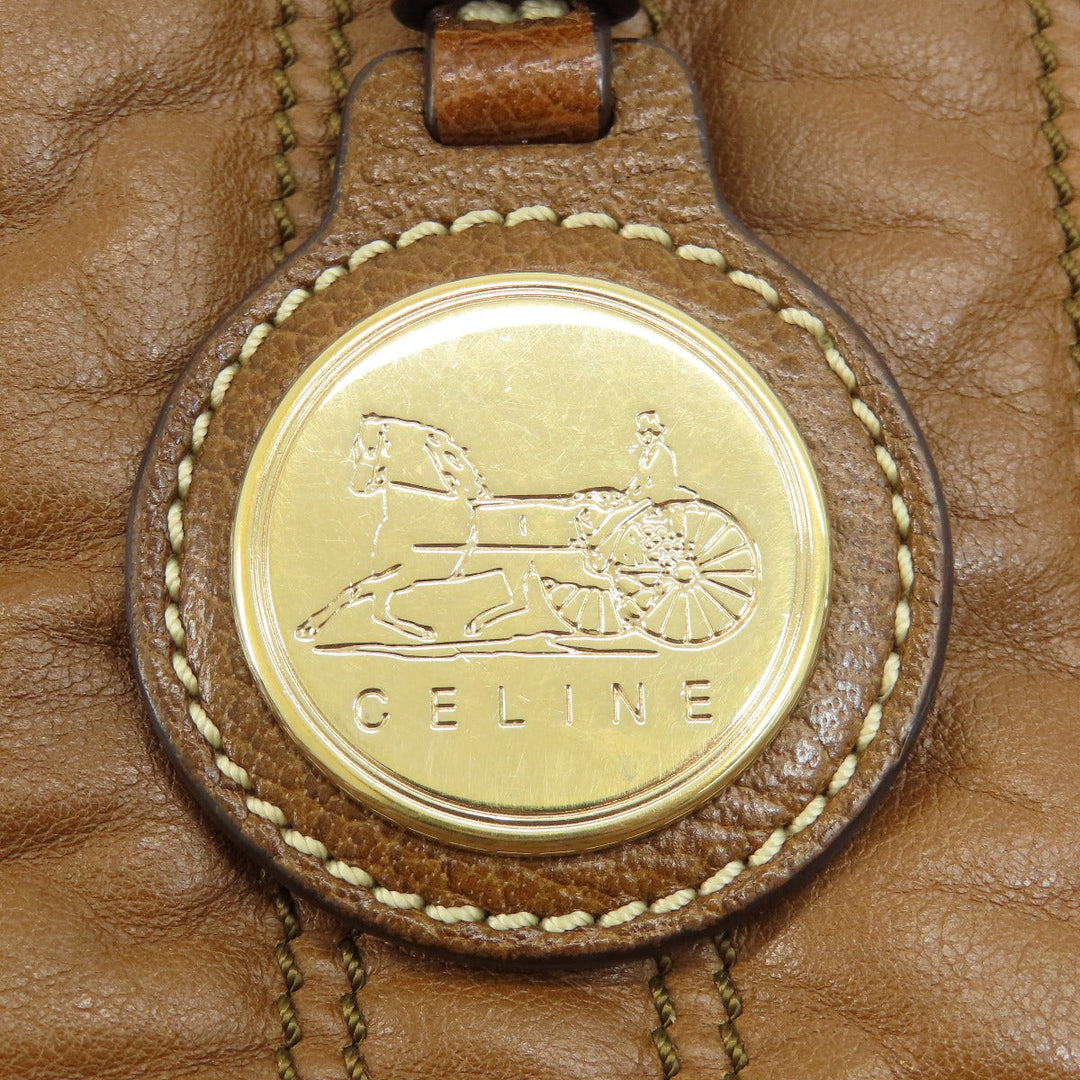 CELINE Tote Bag leather Brown Stripe stitch Women Used Authentic