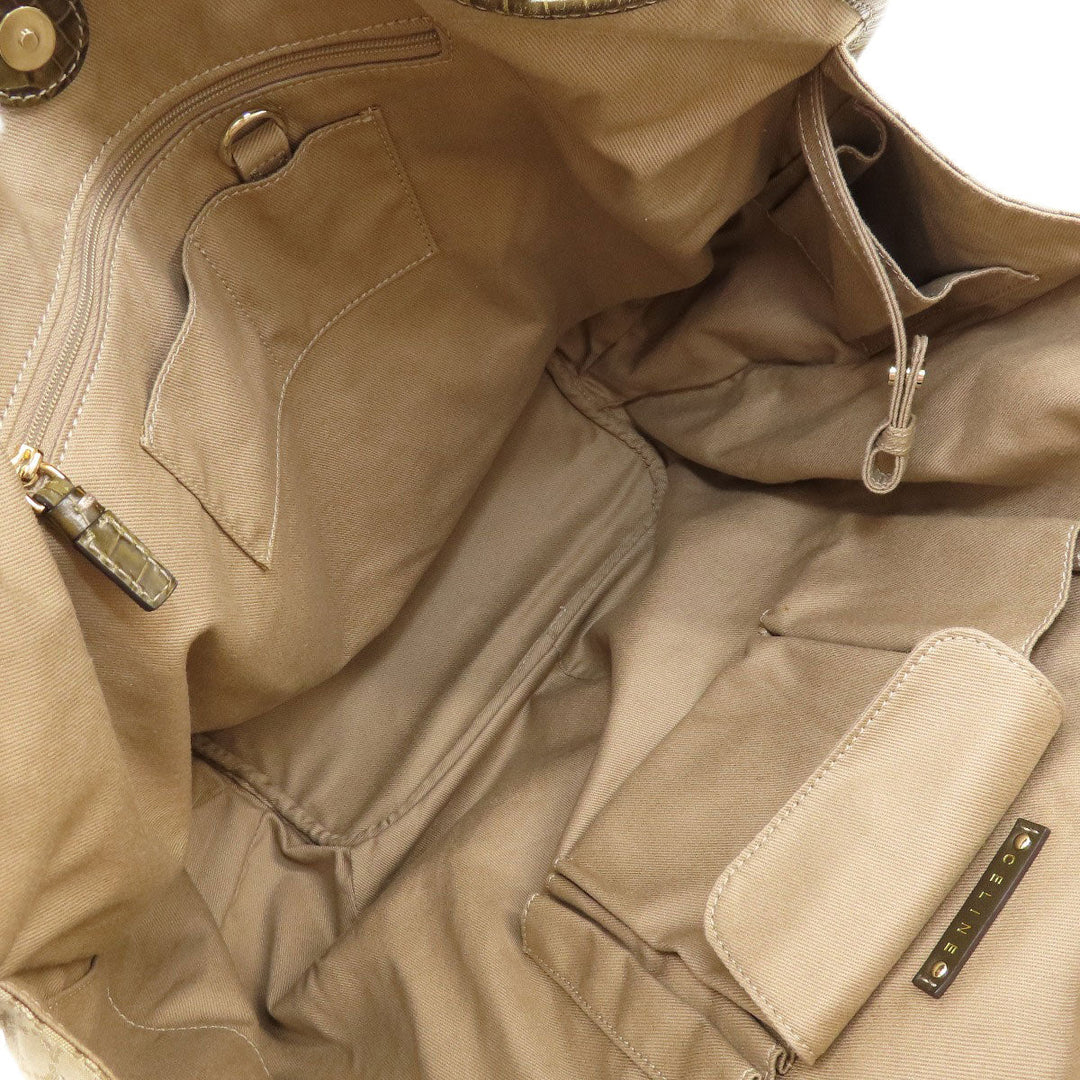 CELINE Tote Bag canvas beige Macadam Pattern Women Used Authentic