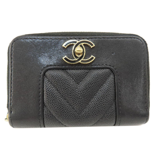 CHANEL Card Case Calfskin black Mademoiselle Gold Metal
