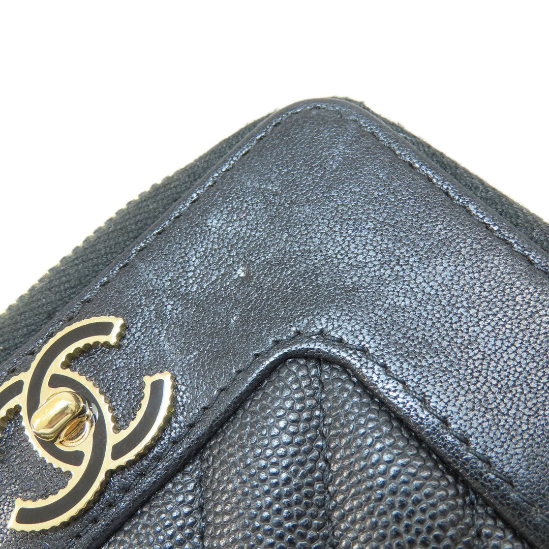 CHANEL Card Case Calfskin black Mademoiselle Gold Metal