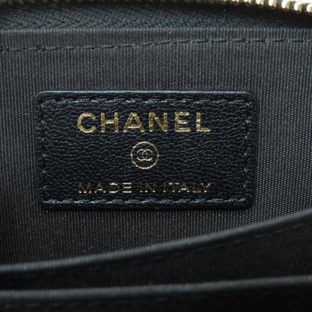 CHANEL Card Case Calfskin black Mademoiselle Gold Metal