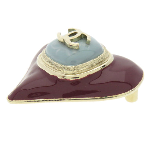 CHANEL Brooch Gold Plated Red COCO Mark Women Used Authentic