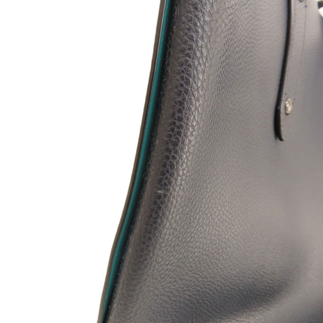 COACH Tote Bag 58849 leather Navy logoMetal Women Used Authentic