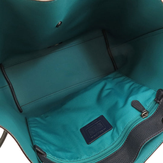 COACH Tote Bag 58849 leather Navy logoMetal Women Used Authentic