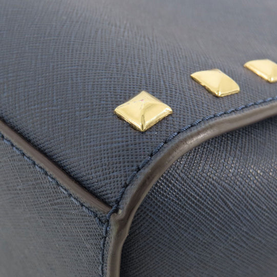 MICHAEL KORS Shoulder Bag leather Navy Studs Women Used Authentic