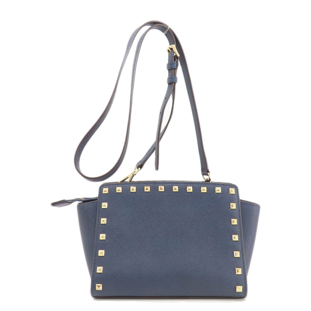 MICHAEL KORS Shoulder Bag leather Navy Studs Women Used Authentic