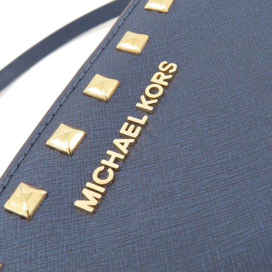MICHAEL KORS Shoulder Bag leather Navy Studs Women Used Authentic